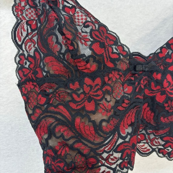 Frederick's of Hollywood Lace Bralette L Black Red Floral Whimsigoth Dark Fairy - Picture 4 of 8